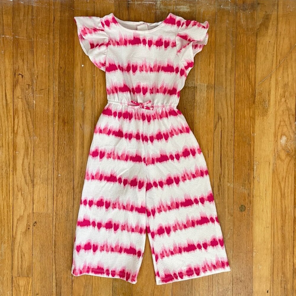 PRIMARK Cares Jumpsuit Girls Size 4-5 110 cm Pink White Elastic Waist Summer